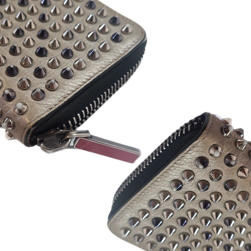 Christian Louboutin Gray Leather Silver Studded Panettone Long Wallet & Box VGUC - Picture 5 of 11